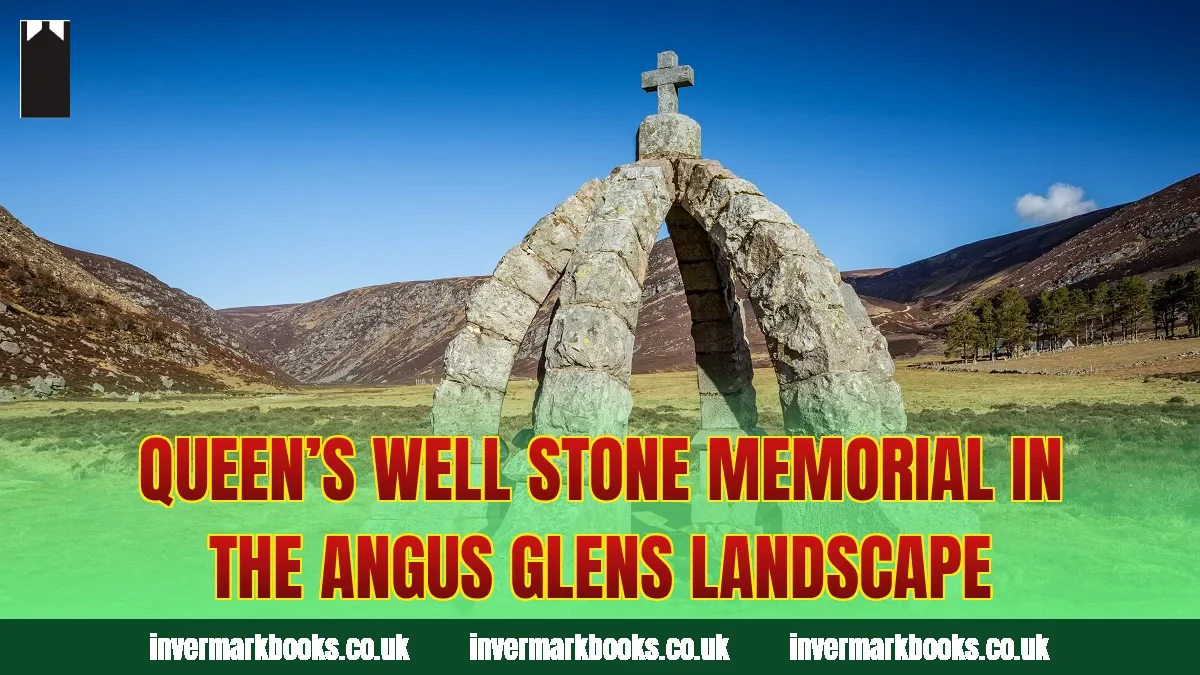 Queen’s Well stone memorial in the Angus Glens landscape